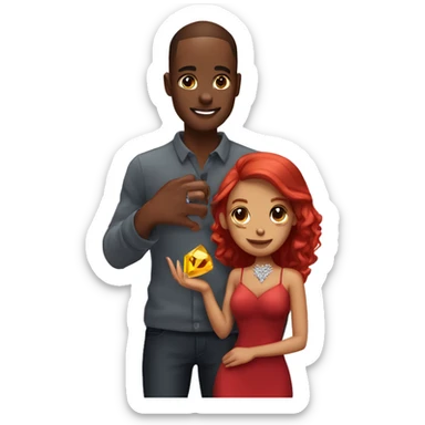Bien skin proposing with a diamond ring to his brown skin girl with red hair sticker