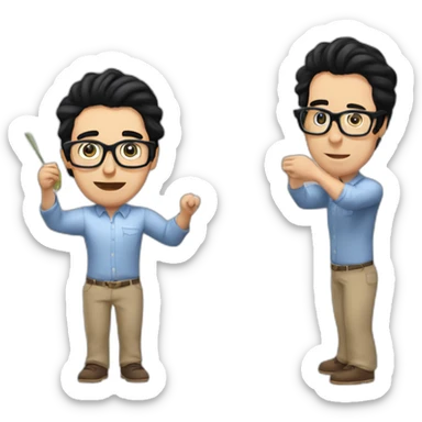 white man black hair and nerd glasses holding a sign writen "Yes, kebab!" sticker