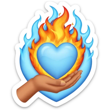 Light Blue heart with fire hand sticker
