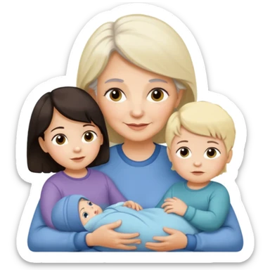 Alte Frau dunkles Haar mit Enkeln Kleinkind Mädchen 2 Babys Mädchen und Junge sticker