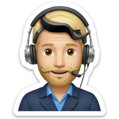a sales agent with headphones and beard blonde hair smile sticker