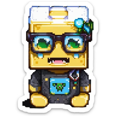 sponge with buck teeth and glasses wearing a Minecraft shirt sticker