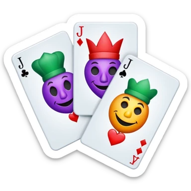 bunch of 3 poker cards, with crazy colorful jolly jokers inside, inversed face sticker