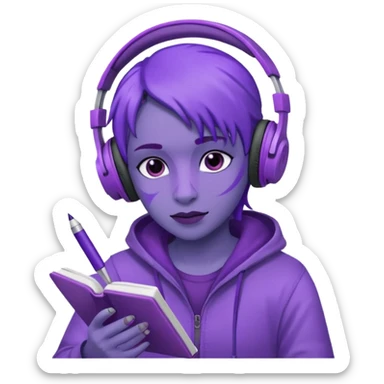 purple open written in journal with purple headphones on top sticker