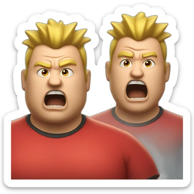 angry fat guy with a red shirt and a mohawk yelling sticker