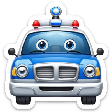 A police patrol car with big eyes and a brave, happy expression sticker