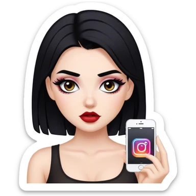 White girl with black hair with “Instagram baddie” makeup style  sticker