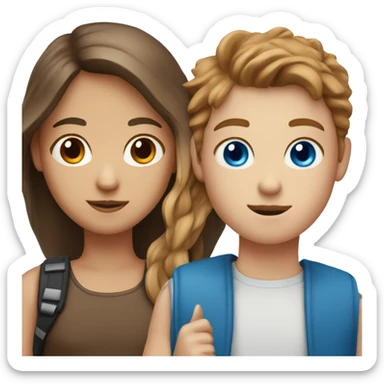 a white boy with blue eyes and brown hair next to a white girl with brown girl hair and brown eyes  sticker