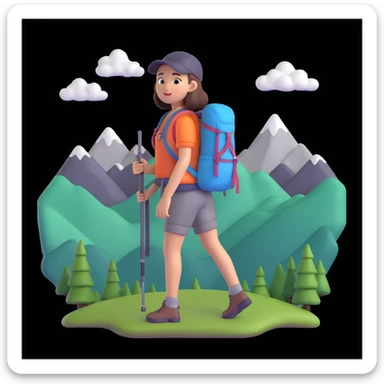 girl back packing mountains in background, close up pose sticker