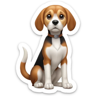 cinematic-[beagle dog]-realistic-full-body-sitting-emoji,-tail-resting-loosely-beside-its-paws,-head-tilted-dramatically,-sleek-[beagle]-fur,-simplified-yet-realistic-focused-features,-highly-detailed,-glowing-with-an-almost-sarcastic-glow sticker