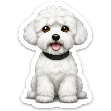 White maltipoo dog with left black ear  sticker