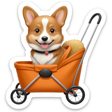 real looking corgi in a dog stroller, apple emoji style sticker