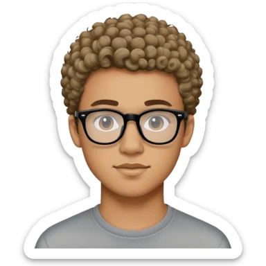 19 year old lightskinned young man with short curly hair and a trimmed beard and black glasses sticker