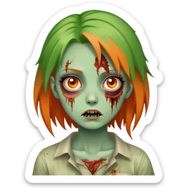 zombie girl in horror zombie green and orange hair sticker