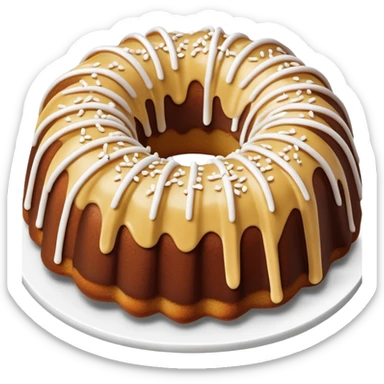 vanilla bundt cake with chocolate frosting and white sprinkles sticker