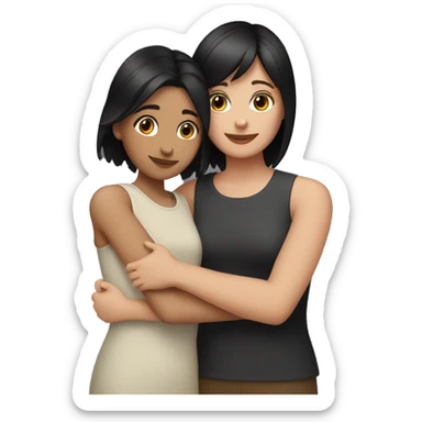 girl with black short hair hugging girl with a brown hair sticker