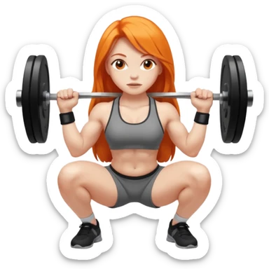 Pale girl with long orange hair squatting weight sticker