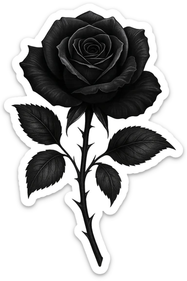 gothic rose, dark petals with silver highlights, no background sticker