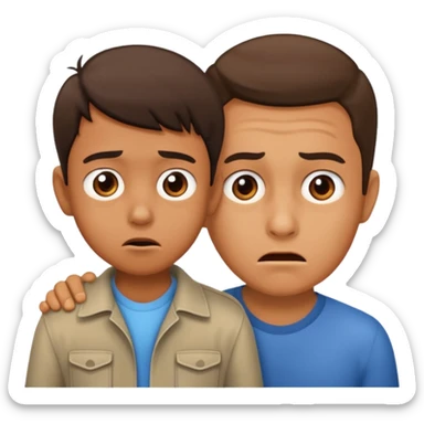 a scared child with a man behind the back sticker