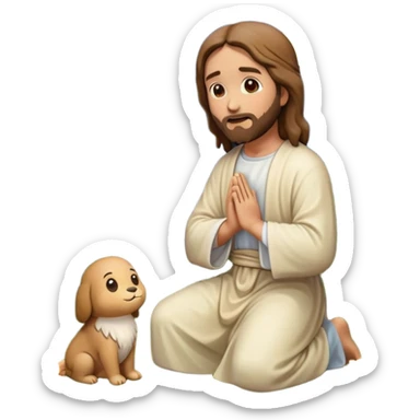 Jesus kneeling to pray in a garden, emoji style, night scene sticker