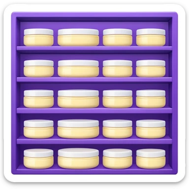 Japanese brand creams displayed on a purple storage shelf, arranged with horizontal variation and vertical consistency. sticker