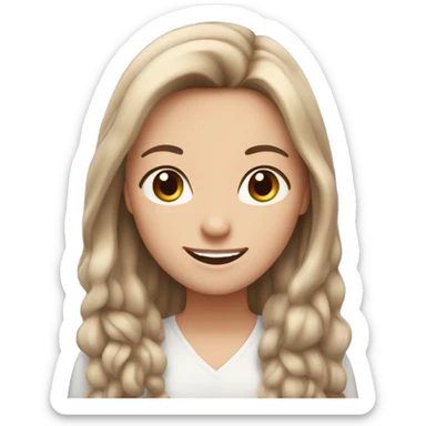 White girl with long brown hair and brown eyes she is very happy celebration sticker