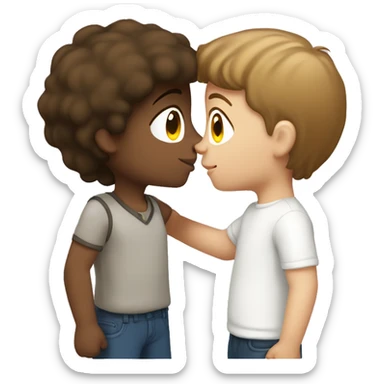 Brown hair, lighter skin girl kissing white boy with brown hair sticker