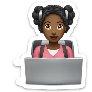 A black woman with space buns behind a computer screen, working in the field of technology sticker