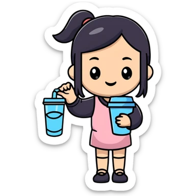 Chinese girl holding a water cup sticker