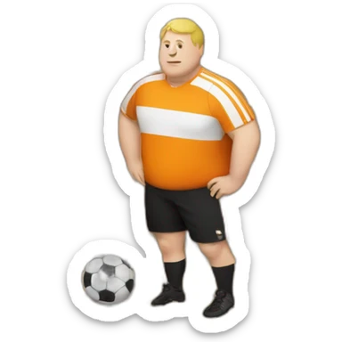 Fat white man play soccer orange and black sticker