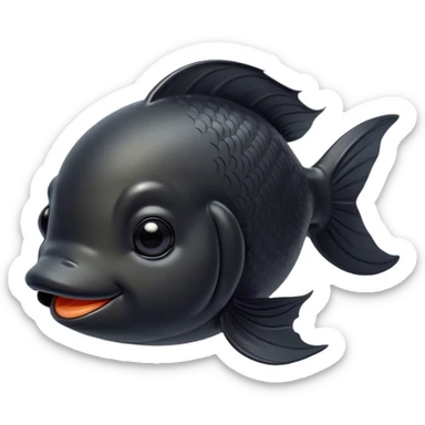 Meme-Worthy Cute Sleeping Black Goldfish Portrait Emoji, Head resting peacefully with a contented smile, showcasing a streamlined, graceful body and a luxuriously soft deep black hue, eyes closed in a serene, floating nap, Simplified yet hilariously adorable features, highly detailed, glowing with a soft, drowsy light, high shine, relaxed and utterly lovable, stylized with an air of playful laziness, bright and heartwarming, soft glowing outline, capturing the essence of a comically sleepy goldfish, so meme-worthy it feels like it could instantly become the next viral sensation of adorable slumber! sticker