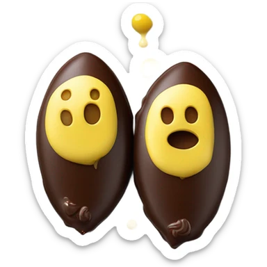 1 Chocolate quenelle and 1 vanilla quenelle on ornated glass plate with 3 small drops of yellow sauce sticker