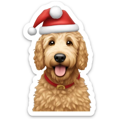 Golden doodle wearing a Santa hat sticker