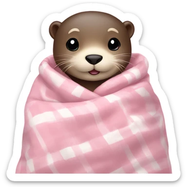 Cozy otter in baby pink checked blanket  sticker