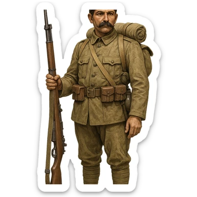 Ottoman soldier in World War 1 uniform, detailed, historical, standing pose sticker