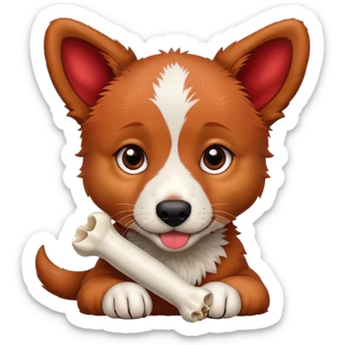 Red heeler puppy with bone in mouth sticker