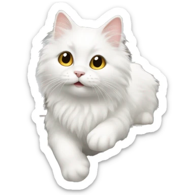 Fluffy white cat sliding down staircase sticker