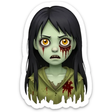 girl zombie with black long hair and franja sticker