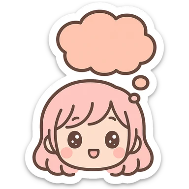 thought bubble only, kawaii chibi anime style, flat pastel colors, thick outlines, simple cute features sticker