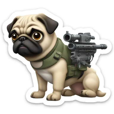 Pug shooting mounted machine gun sticker