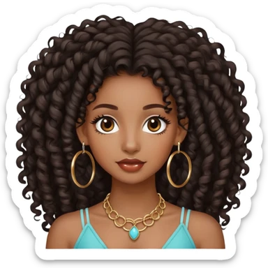 pretty black girl with long curly hair wearing hoop earrings and accessories sticker