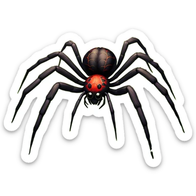 Huge spider sitting on grass with flowers, surrounded by a lush meadow. Detailed legs and body, with soft natural lighting enhancing its texture. Calm, serene background with vibrant greenery and a clear sky. Transparent background. sticker