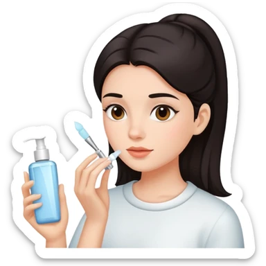 Girl with dark hair doing skincare sticker