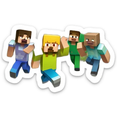 minecraft dirt blok with people waving on background sticker