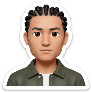 white asian male wearing jacket with no mustache conrow braids sticker