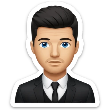 Robin Thicke with blue eyes, black hair, black outfit sticker