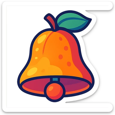 Peach bell in vibrant toon style, vibrant and colorful, animated and lively, simple and recognizable, no text sticker