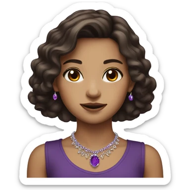 portrait of girl with jewelry with dark brown hair and purple gleaming  sticker