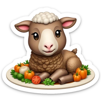 Cinematic Realistic Roast Lamb Dish Emoji, depicted with tender, succulent lamb roasted to perfection and served with seasonal vegetables, rendered with rich textures and inviting warm lighting that captures its traditional heritage. sticker