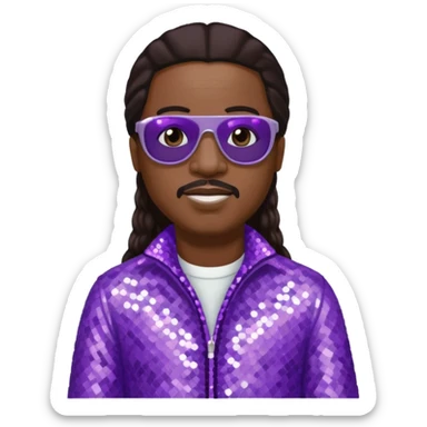 Stevie Wonder with long dark brown hair, lilac sequin outfit  sticker